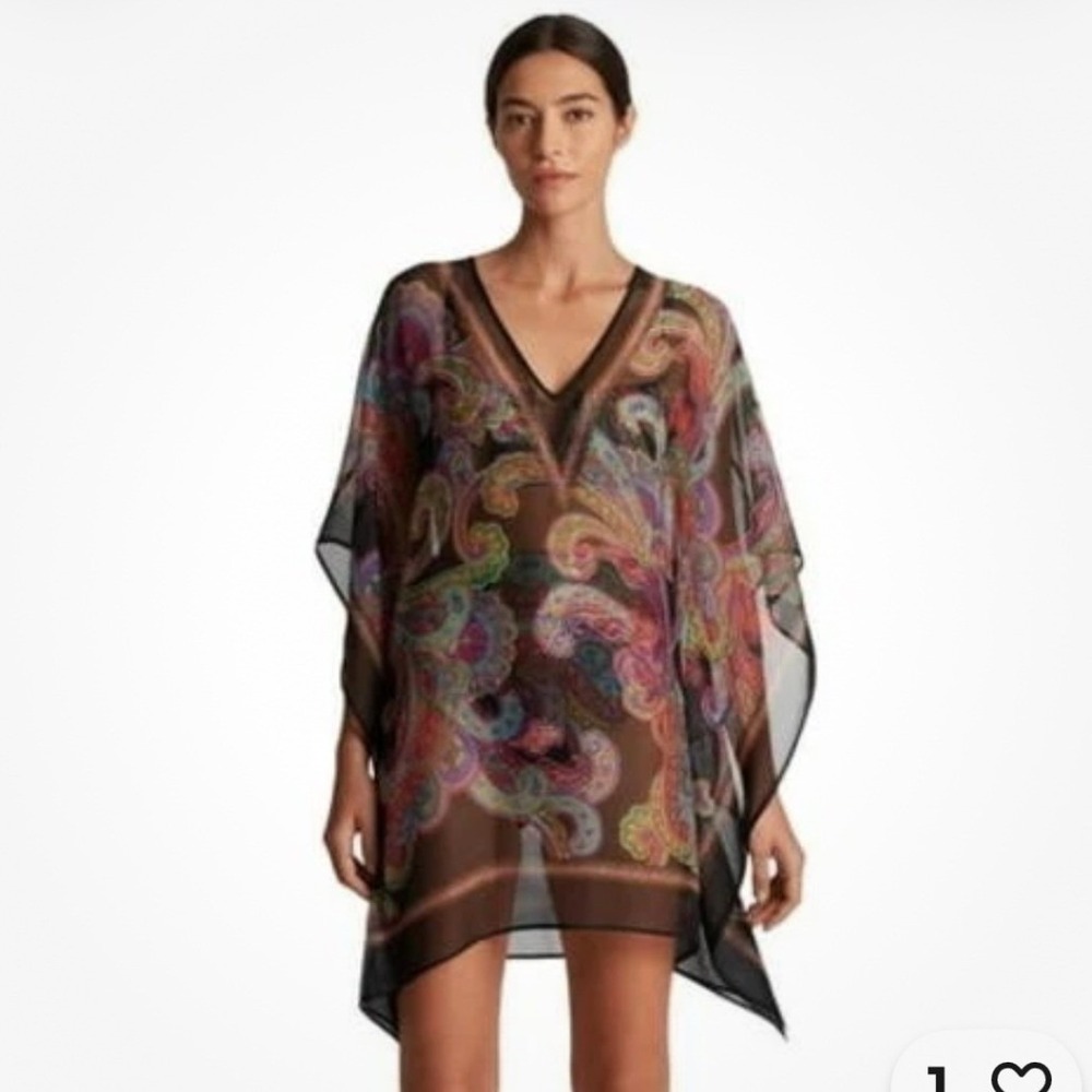 Lauren Ralph Lauren Paisley Parder Poncho Swim Cover-Up Black Multi